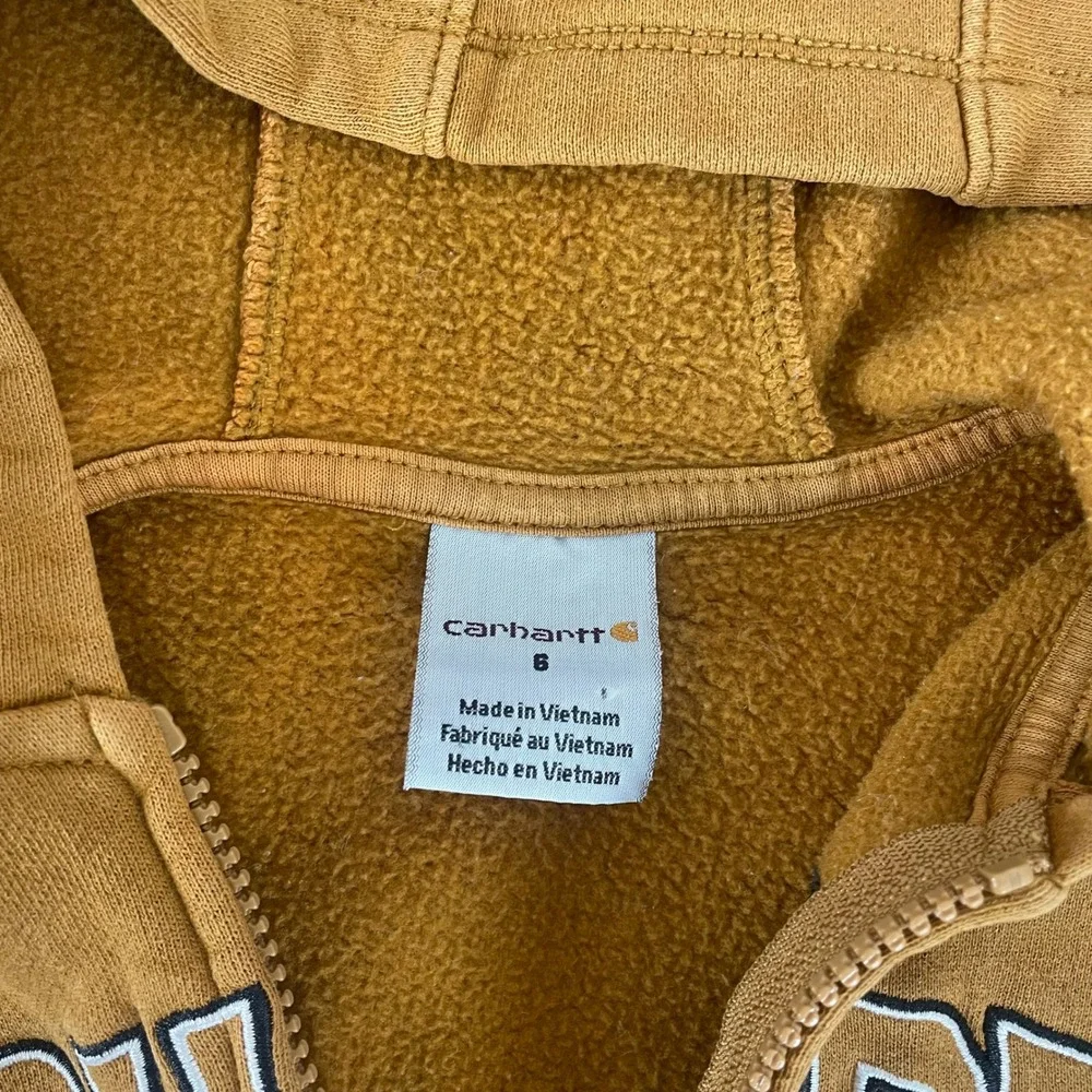 Carhartt Hoodie Boys Size 6 Sweatshirt Fleece Zip Up Distressed Logo Brown
